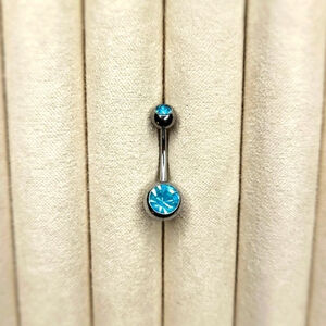 Aqua Blue Double Gem Navel Curve Barbell Belly Ring